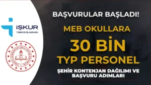 MEB Okullara 2024 – 2025 Yılı 30 Bin TYP Personel Alımı Şehir ve Başvuru Adımları