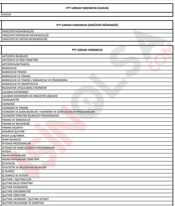ptt mezun olunmasi gereken bolumler